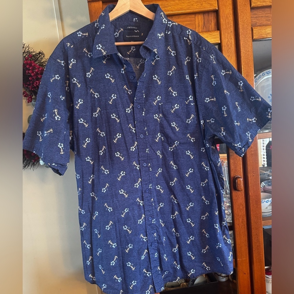 Saddlebred Men's Blue Patterned Button Down Shirt 2XLT